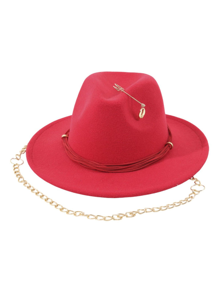 Chapeau feutre femme, chapeau large bord, accessoire mode automne, feutre doux confortable, avec bijou broche doré, modèle Murize - Chapeau de paille - Rouge