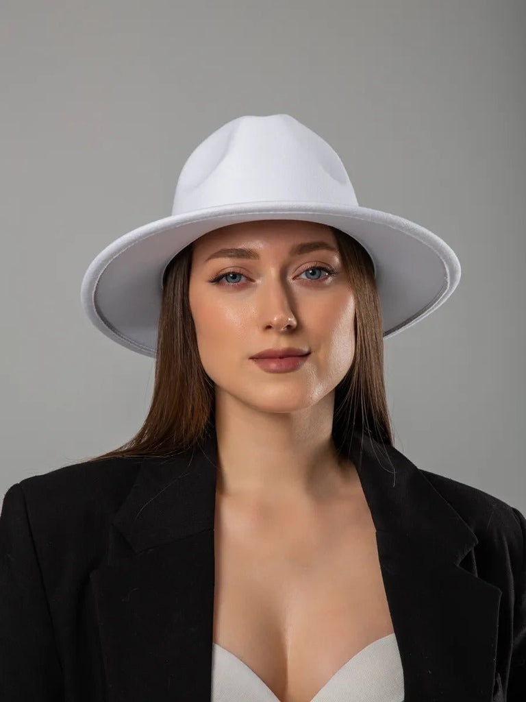 Chapeau feutre unisexe, fedora large bord, réglable bande intérieure, protection solaire UPF50+, feutre léger sans doublure, style urbain chic, modèle Nirma - Chapeau de paille - Blanc