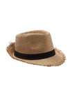 Chapeau paille homme, chapeau panama, à bord effiloché, fedora, idéal pour le soleil, modèle Valentin - Chapeau de paille - Camel