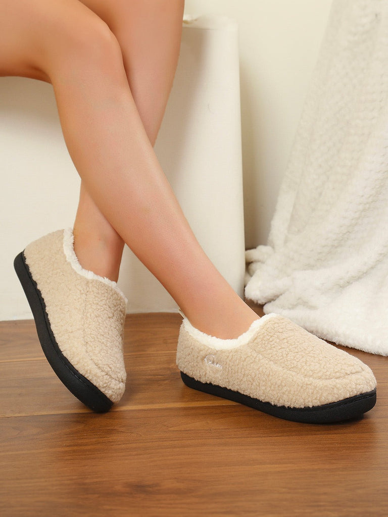 Chaussons d’hiver chaud, pantoufles fourrées confort, chaussons antidérapants maison, chaussures cocooning intérieur, modèle Wand - Chaussons - Beige XXS
