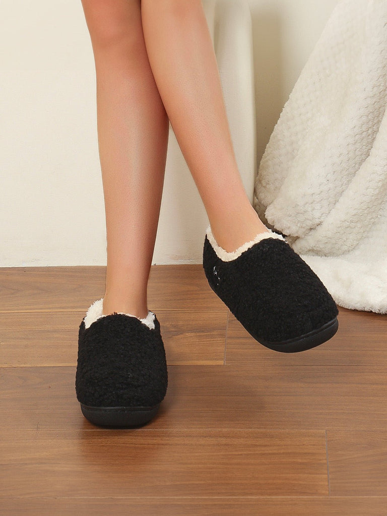 Chaussons d’hiver chaud, pantoufles fourrées confort, chaussons antidérapants maison, chaussures cocooning intérieur, modèle Wand - Chaussons - Noir XXS