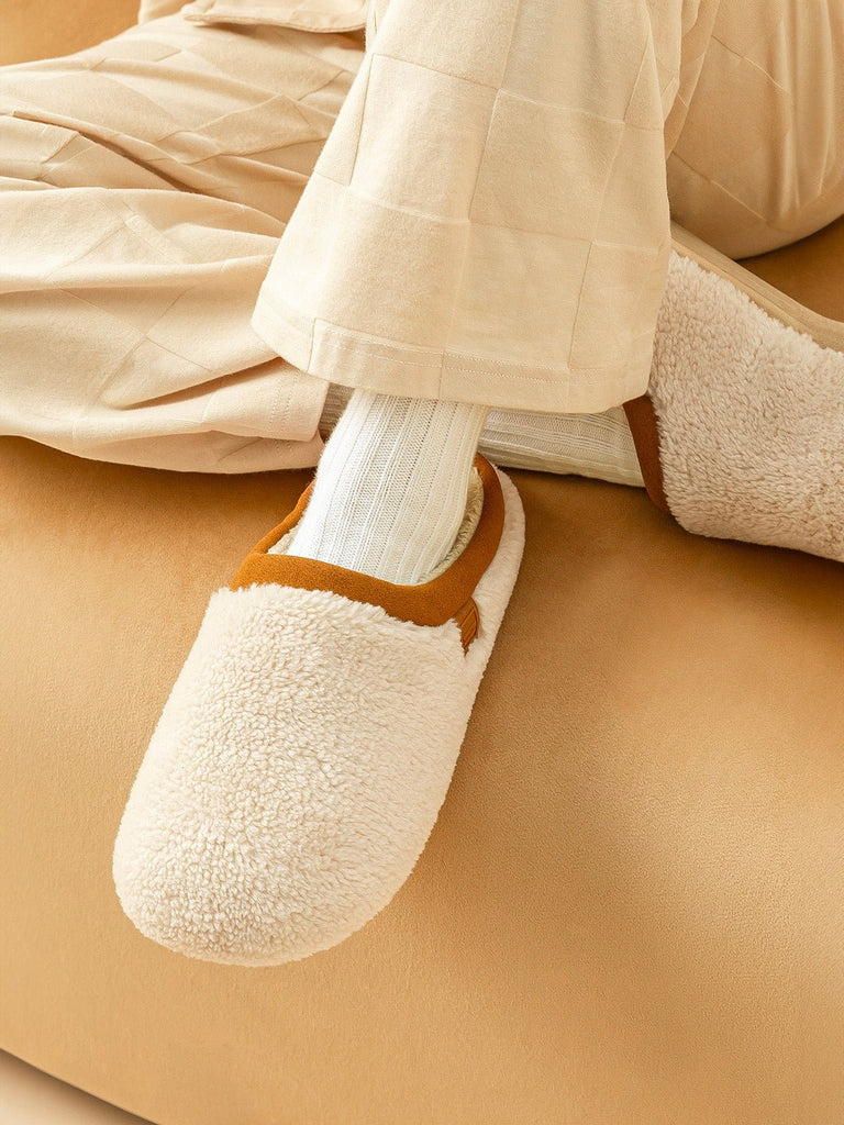 Chaussons d’hiver fourrés, chaussons chauds confort, pantoufles maison antidérapantes, chaussons unisexes, chaussons intérieurs doux, mules cocooning, modèle Équita - Chaussons - Blanc XS