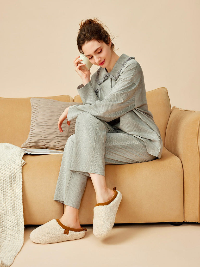 Chaussons d’hiver fourrés, chaussons chauds confort, pantoufles maison antidérapantes, chaussons unisexes, chaussons intérieurs doux, mules cocooning, modèle Équita - Chaussons - Blanc XS