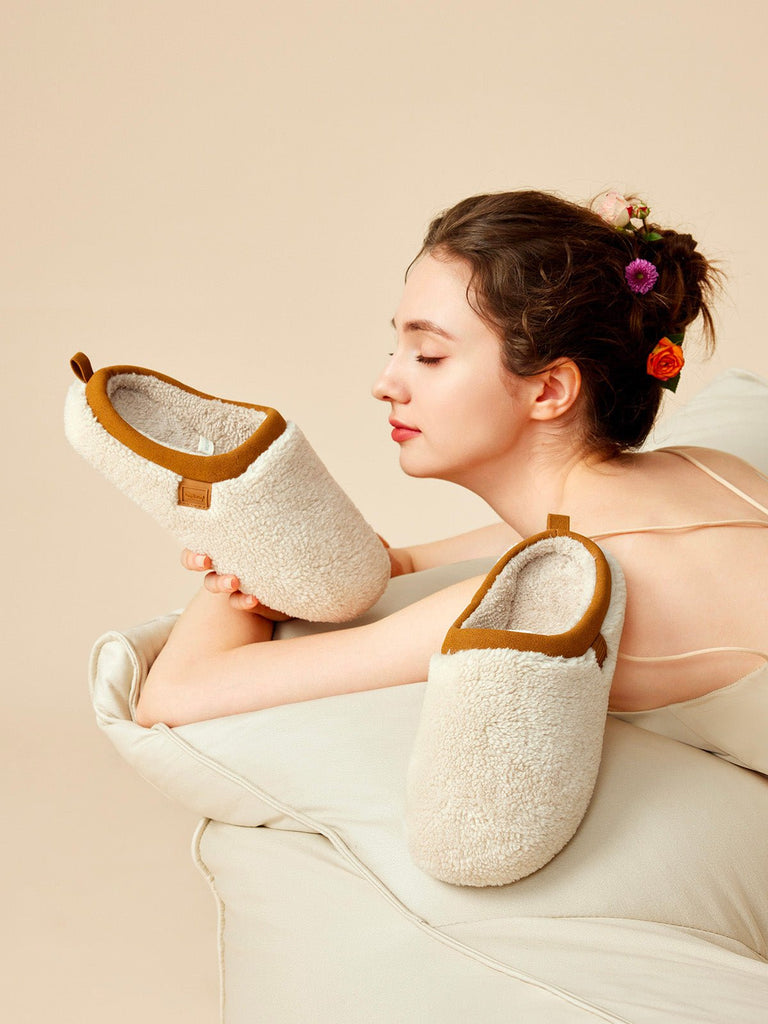 Chaussons d’hiver fourrés, chaussons chauds confort, pantoufles maison antidérapantes, chaussons unisexes, chaussons intérieurs doux, mules cocooning, modèle Équita - Chaussons - Blanc XS