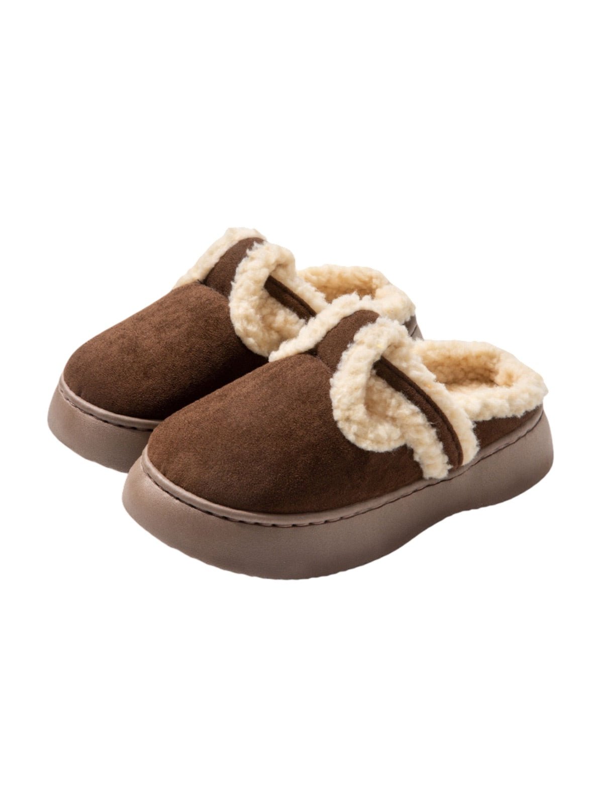 Chaussons d’hiver fourrés, mules chaudes femme, pantoufles intérieures confortables, semelle antidérapante, doublure peluche douce, style moderne, modèle Sicka - Chaussons - Marron XXS