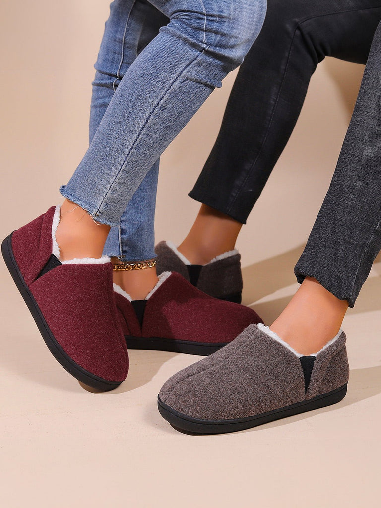 Chaussons d’hiver unisexes, intérieur chaud coton, semelle antidérapante TPR, confort maison, chaussons cocooning, pantoufles molletonnées, modèle Timen - Chaussons - Bordeaux XXS