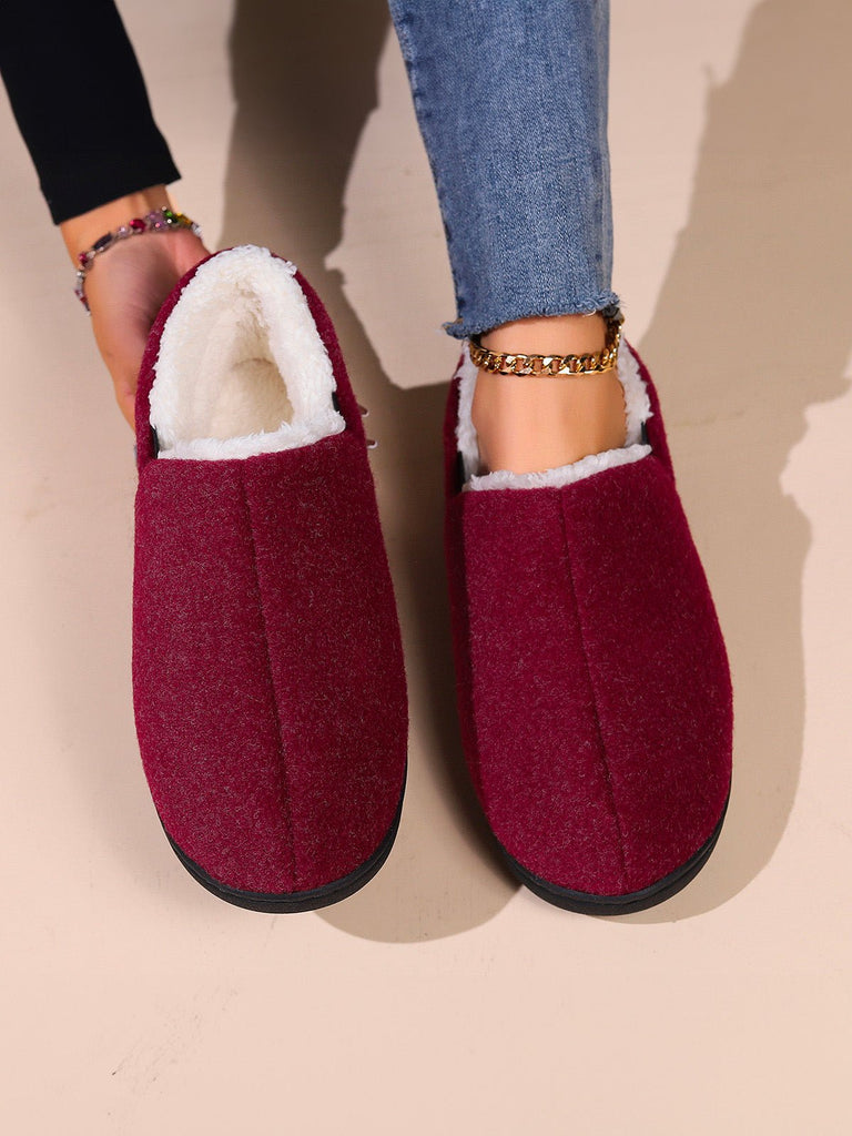 Chaussons d’hiver unisexes, intérieur chaud coton, semelle antidérapante TPR, confort maison, chaussons cocooning, pantoufles molletonnées, modèle Timen - Chaussons - Bordeaux XXS