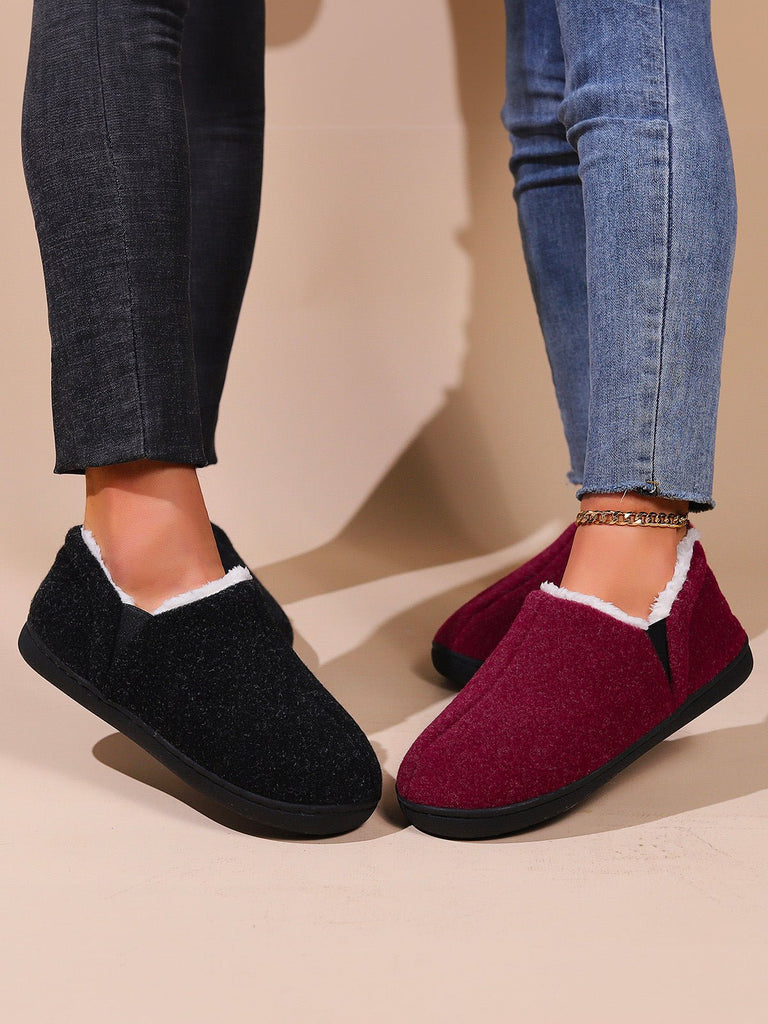 Chaussons d’hiver unisexes, intérieur chaud coton, semelle antidérapante TPR, confort maison, chaussons cocooning, pantoufles molletonnées, modèle Timen - Chaussons - Bordeaux XXS