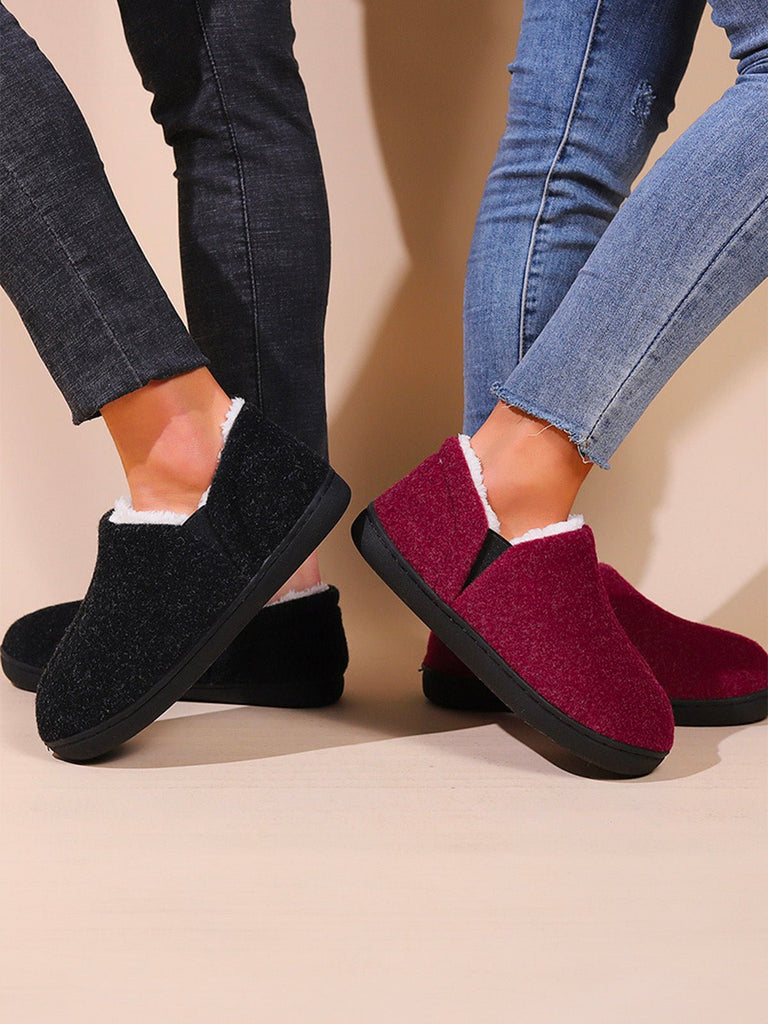 Chaussons d’hiver unisexes, intérieur chaud coton, semelle antidérapante TPR, confort maison, chaussons cocooning, pantoufles molletonnées, modèle Timen - Chaussons - Bordeaux XXS