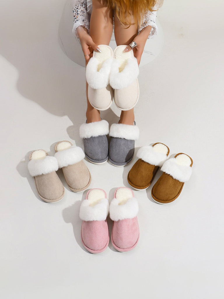Chaussons d’intérieur fourrés, chaussons hiver confort, pantoufles chaudes antidérapantes, mules maison douces, modèle Valine - Chaussons - Gris XXS