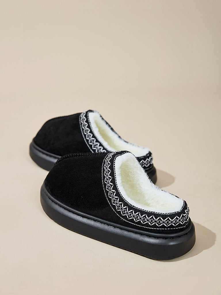 Chaussons d’intérieur fourrés, chaussons hiver confortables, pantoufles chaudes unisexes, semelle antidérapante EVA, pantoufles maison épaisses, modèle Preski - Chaussons - Noir XXS