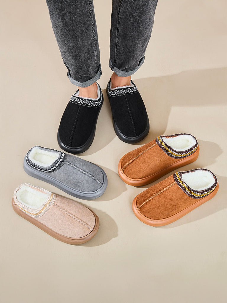 Chaussons d’intérieur fourrés, chaussons hiver confortables, pantoufles chaudes unisexes, semelle antidérapante EVA, pantoufles maison épaisses, modèle Preski - Chaussons - Noir XXS