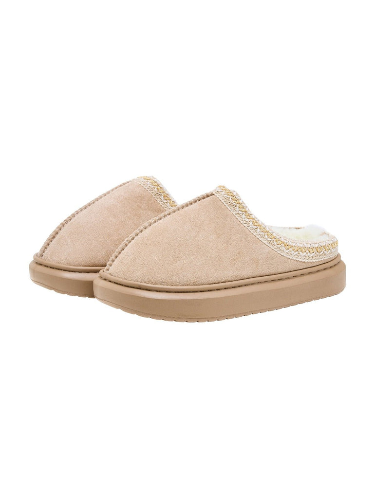 Chaussons d’intérieur fourrés, chaussons hiver confortables, pantoufles chaudes unisexes, semelle antidérapante EVA, pantoufles maison épaisses, modèle Preski - Chaussons - Beige XXS