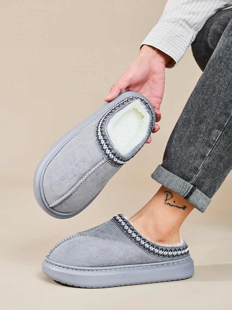 Chaussons d’intérieur fourrés, chaussons hiver confortables, pantoufles chaudes unisexes, semelle antidérapante EVA, pantoufles maison épaisses, modèle Preski - Chaussons - Gris XXS