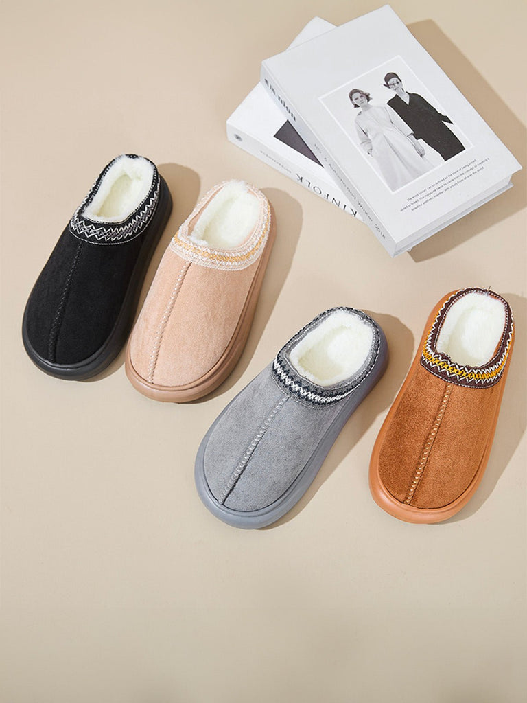 Chaussons d’intérieur fourrés, chaussons hiver confortables, pantoufles chaudes unisexes, semelle antidérapante EVA, pantoufles maison épaisses, modèle Preski - Chaussons - Noir XXS