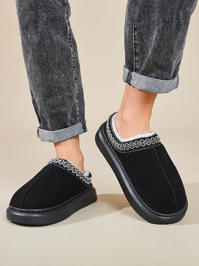 Chaussons d’intérieur fourrés, chaussons hiver confortables, pantoufles chaudes unisexes, semelle antidérapante EVA, pantoufles maison épaisses, modèle Preski - Chaussons - Noir XXS