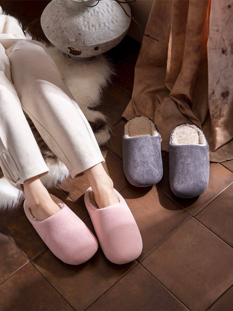 Chaussons d’intérieur fourrés, mules chaudes unisexes, pantoufles antidérapantes, semelle souple, confort hivernal, velours doux, modèle Déclane - Chaussons - Camel XXS