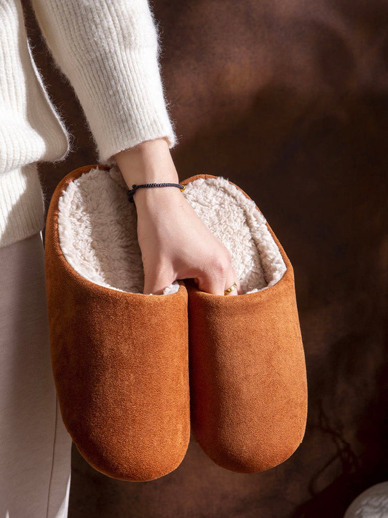 Chaussons d’intérieur fourrés, mules chaudes unisexes, pantoufles antidérapantes, semelle souple, confort hivernal, velours doux, modèle Déclane - Chaussons - Camel XXS