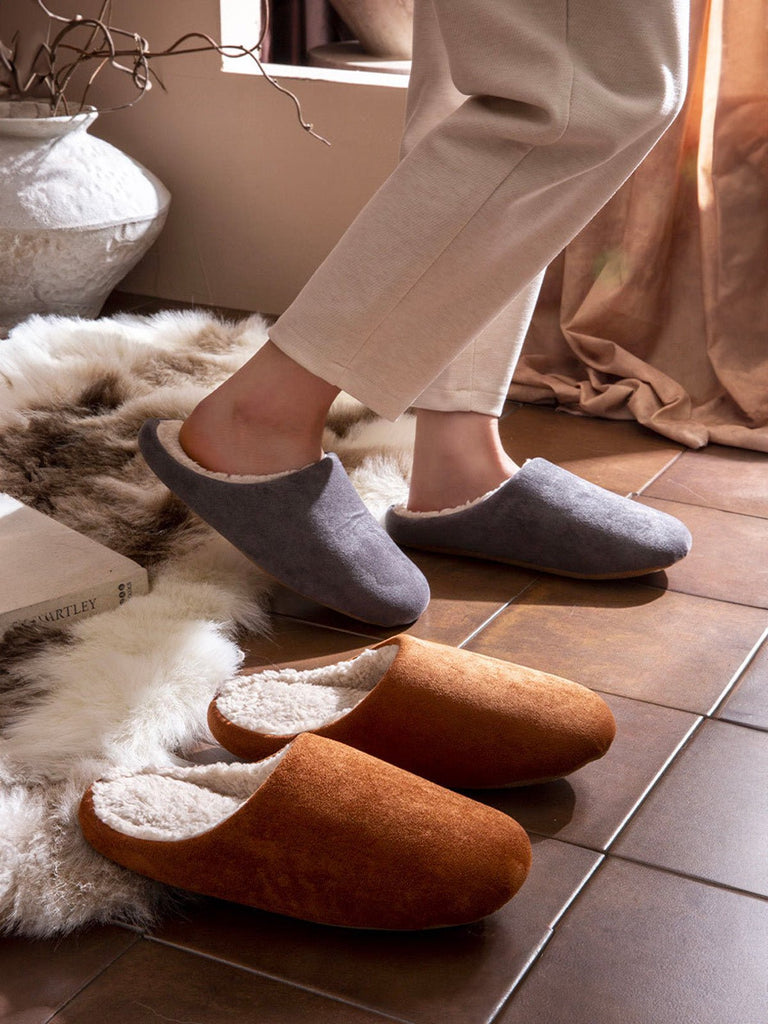 Chaussons d’intérieur fourrés, mules chaudes unisexes, pantoufles antidérapantes, semelle souple, confort hivernal, velours doux, modèle Déclane - Chaussons - Camel XXS