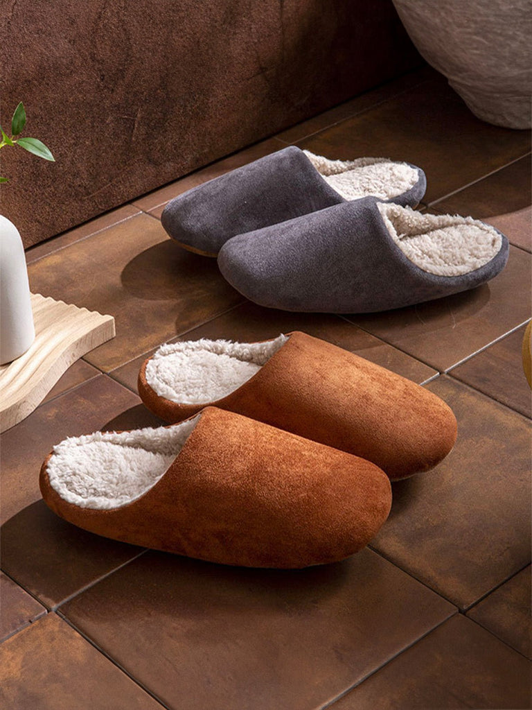 Chaussons d’intérieur fourrés, mules chaudes unisexes, pantoufles antidérapantes, semelle souple, confort hivernal, velours doux, modèle Déclane - Chaussons - Camel XXS