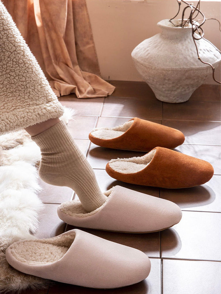 Chaussons d’intérieur fourrés, mules chaudes unisexes, pantoufles antidérapantes, semelle souple, confort hivernal, velours doux, modèle Déclane - Chaussons - Camel XXS