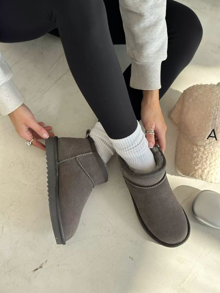 Chaussons femme hiver, chaussons fourrés chauds d'intérieurs antidérapants, bottines courtes confort, modèle Nezdine - Chaussons - Gris 3XS