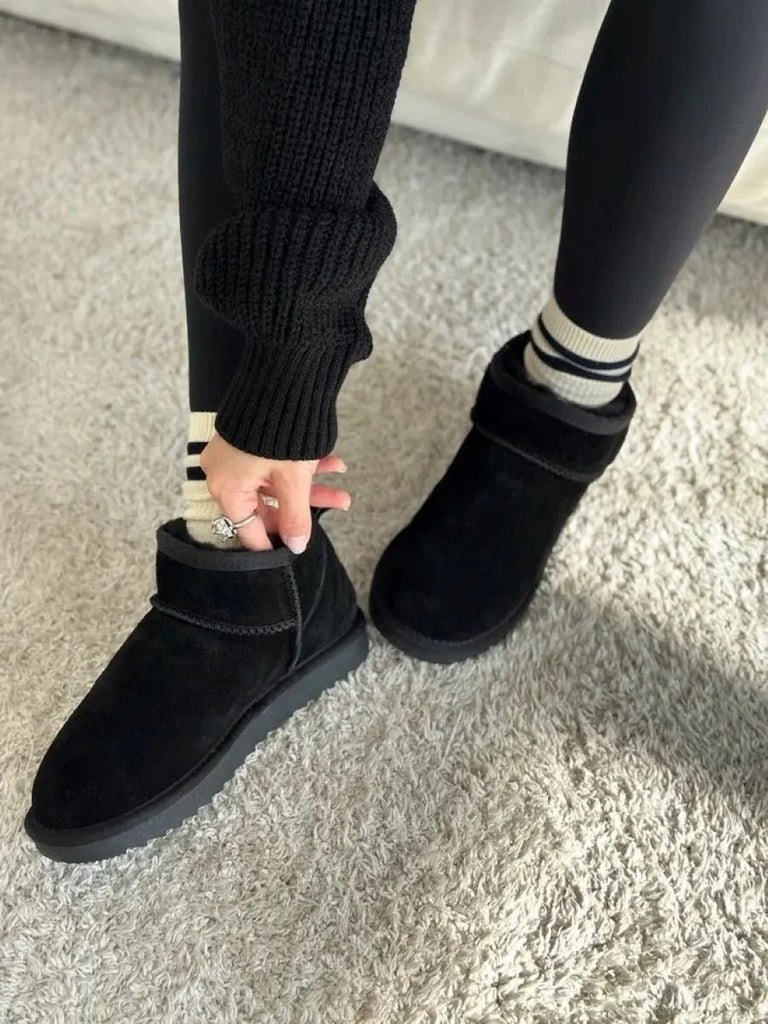 Chaussons femme hiver, chaussons fourrés chauds d'intérieurs antidérapants, bottines courtes confort, modèle Nezdine - Chaussons - Noir 3XS