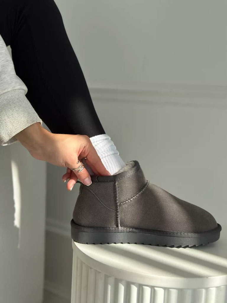 Chaussons femme hiver, chaussons fourrés chauds d'intérieurs antidérapants, bottines courtes confort, modèle Nezdine - Chaussons - Gris 3XS