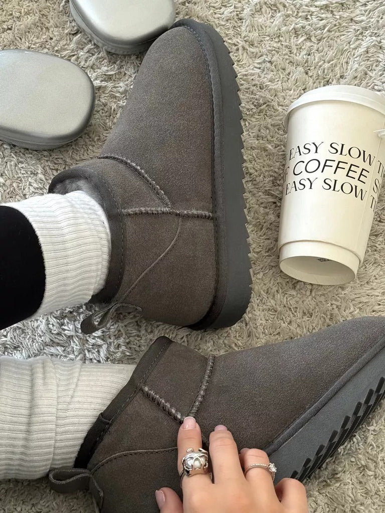 Chaussons femme hiver, chaussons fourrés chauds d'intérieurs antidérapants, bottines courtes confort, modèle Nezdine - Chaussons - Gris 3XS