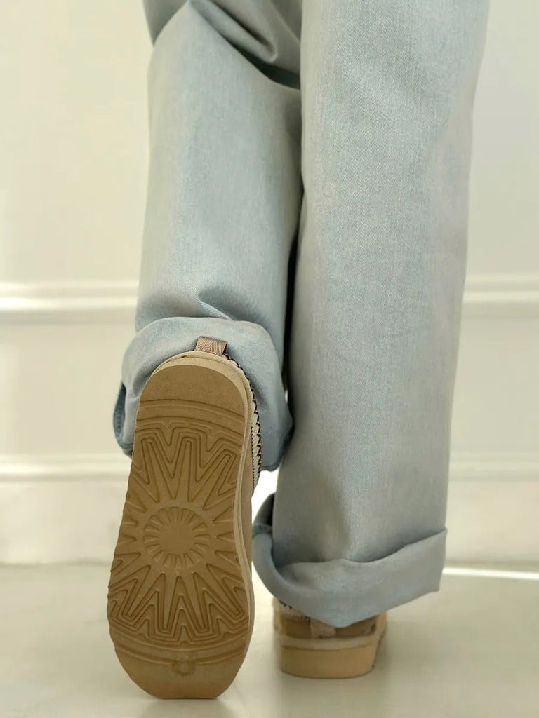 Chaussons femme hiver, chaussons fourrés laine pour l'hiver, chaussons semelle épaisse, confort maison, basket d'hiver, modèle Sinda - Chaussons - Beige 3XS