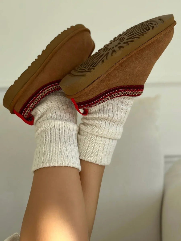 Chaussons femme hiver, chaussons fourrés laine pour l'hiver, chaussons semelle épaisse, confort maison, basket d'hiver, modèle Sinda - Chaussons - Camel 3XS