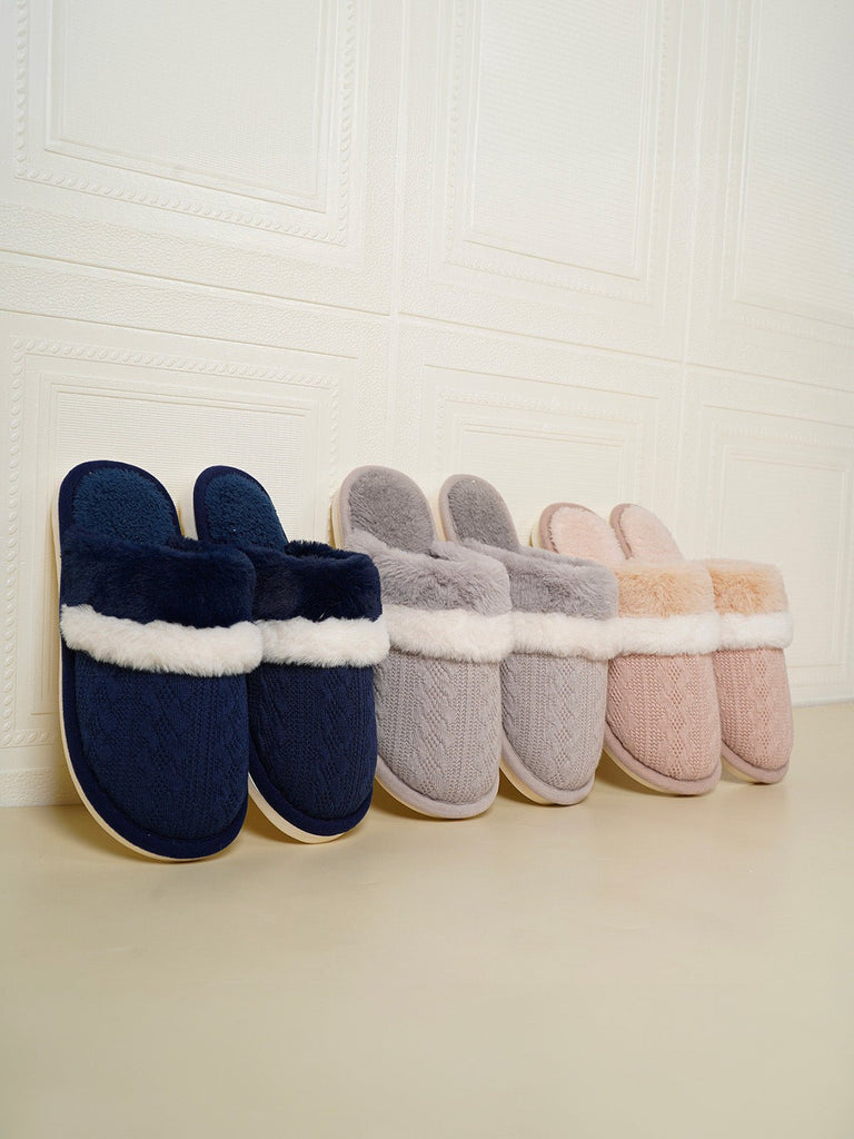 Chaussons hiver, chauds maison, fourrés et confort, pantoufles antidérapantes intérieur, mules coton polaire douces mixte, modèle Hitam - Chaussons - Bleu marine XXS