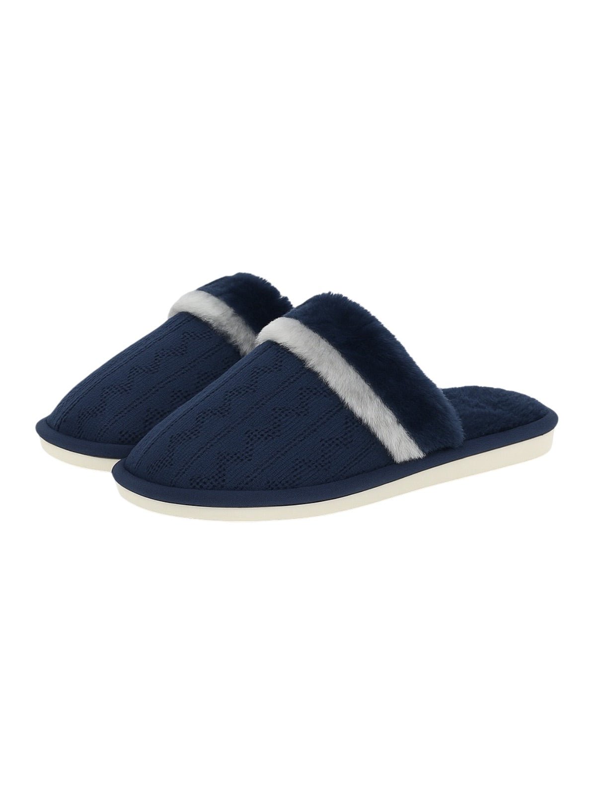 Chaussons hiver, chauds maison, fourrés et confort, pantoufles antidérapantes intérieur, mules coton polaire douces mixte, modèle Hitam - Chaussons - Bleu marine XXS