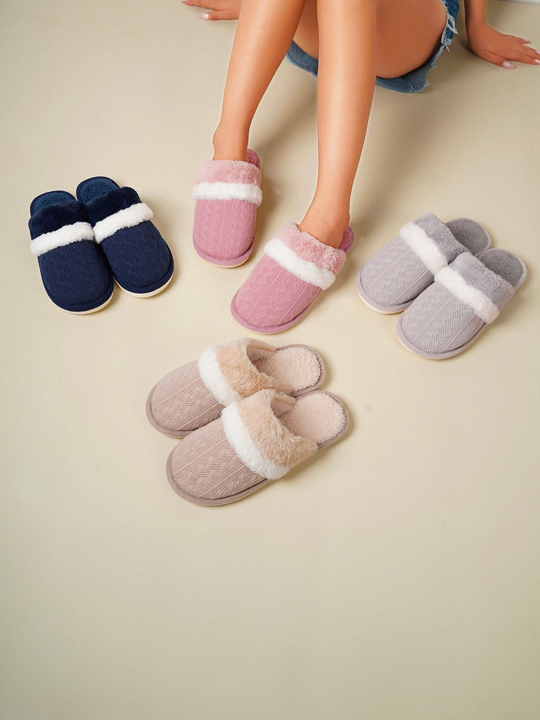Chaussons hiver, chauds maison, fourrés et confort, pantoufles antidérapantes intérieur, mules coton polaire douces mixte, modèle Hitam - Chaussons - Bleu marine XXS