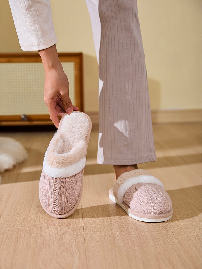 Chaussons hiver, chauds maison, fourrés et confort, pantoufles antidérapantes intérieur, mules coton polaire douces mixte, modèle Hitam - Chaussons - Beige XXS