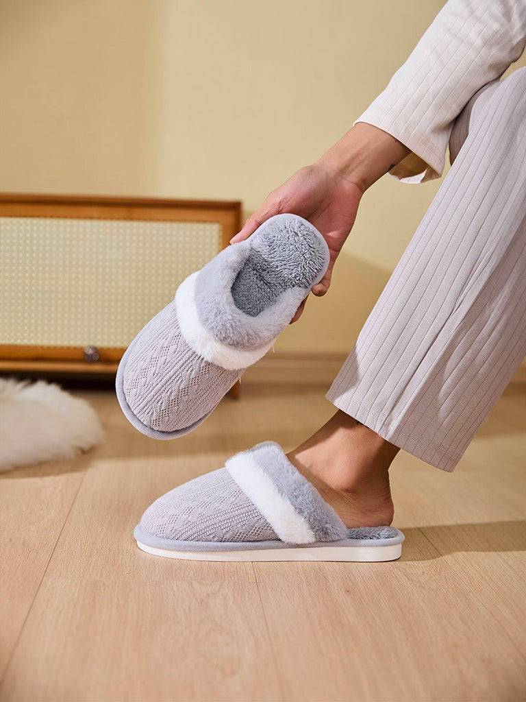 Chaussons hiver, chauds maison, fourrés et confort, pantoufles antidérapantes intérieur, mules coton polaire douces mixte, modèle Hitam - Chaussons - Gris XXS