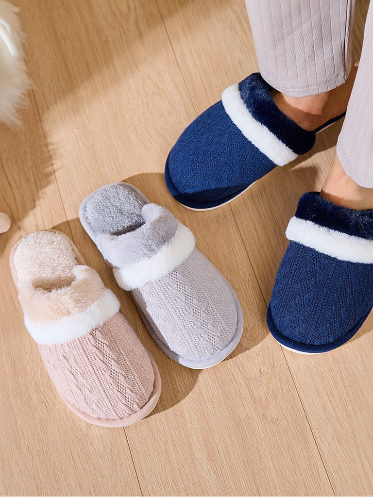 Chaussons hiver, chauds maison, fourrés et confort, pantoufles antidérapantes intérieur, mules coton polaire douces mixte, modèle Hitam - Chaussons - Bleu marine XXS