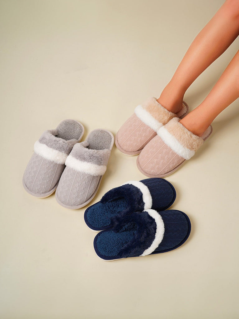 Chaussons hiver, chauds maison, fourrés et confort, pantoufles antidérapantes intérieur, mules coton polaire douces mixte, modèle Hitam - Chaussons - Bleu marine XXS