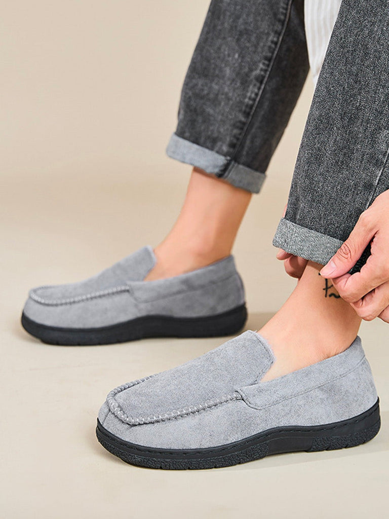 Chaussons homme hiver, mocassins d’intérieur chaud, pantoufles fourrées antidérapantes, chaussons confort maison, chaussures cocooning, modèle Ekrem - Chaussons - Gris L
