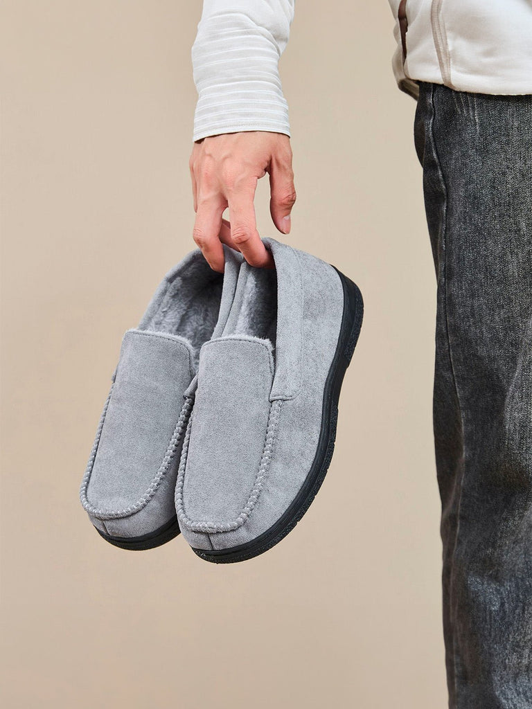 Chaussons homme hiver, mocassins d’intérieur chaud, pantoufles fourrées antidérapantes, chaussons confort maison, chaussures cocooning, modèle Ekrem - Chaussons - Gris L