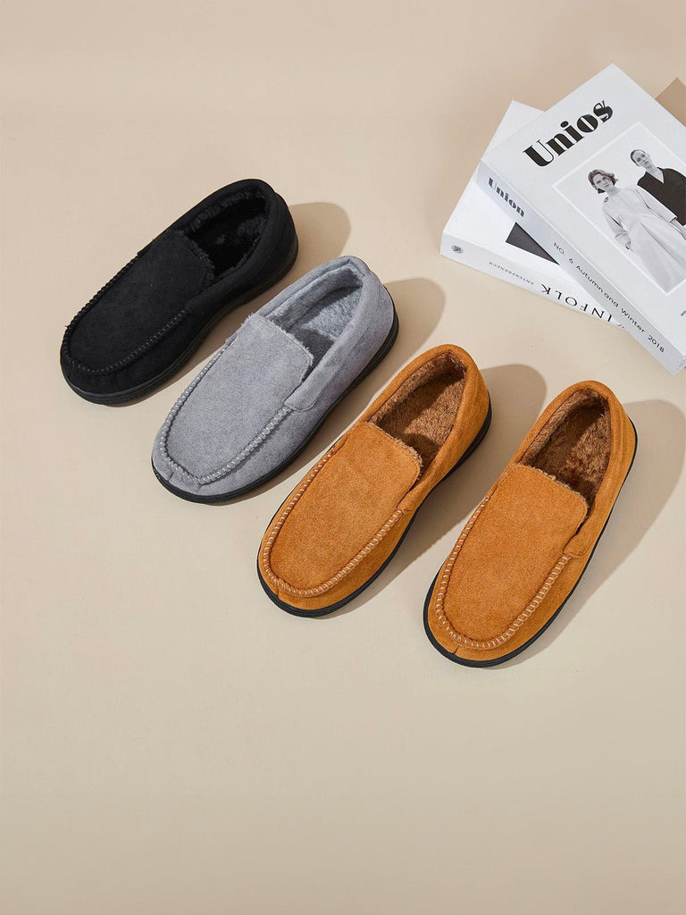 Chaussons homme hiver, mocassins d’intérieur chaud, pantoufles fourrées antidérapantes, chaussons confort maison, chaussures cocooning, modèle Ekrem - Chaussons - Gris L