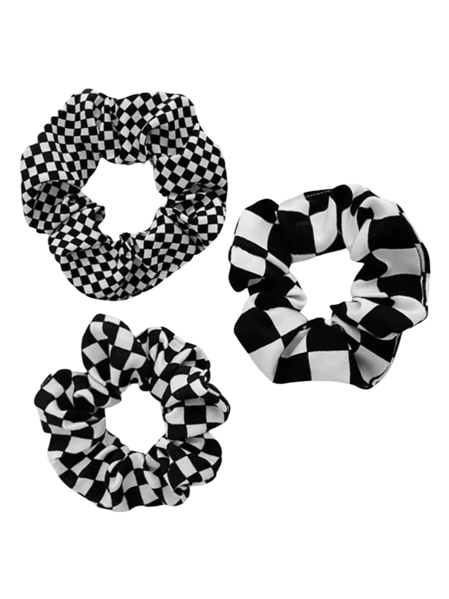 Chouchou cheveux femme, chouchou tissu noir blanc, élastique cheveux large, accessoire coiffure tendance, lot 3 scrunchies, modèle Wenzie - Chouchou - Blanc et noir