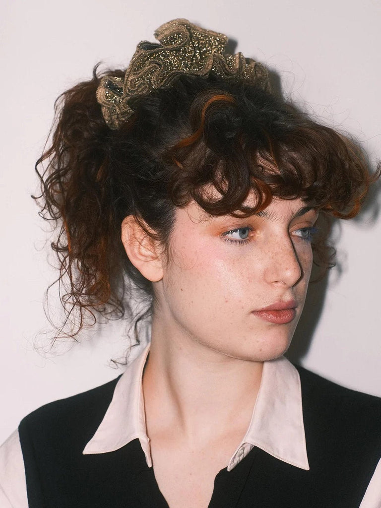 Chouchou cheveux pailleté, élastique cheveux brillant, accessoire femme soirée, chouchou volumineux, coiffure élégante, élastique large scintillant, accessoire cheveux doré ou argenté, modèle Valéria - Chouchou - Marron