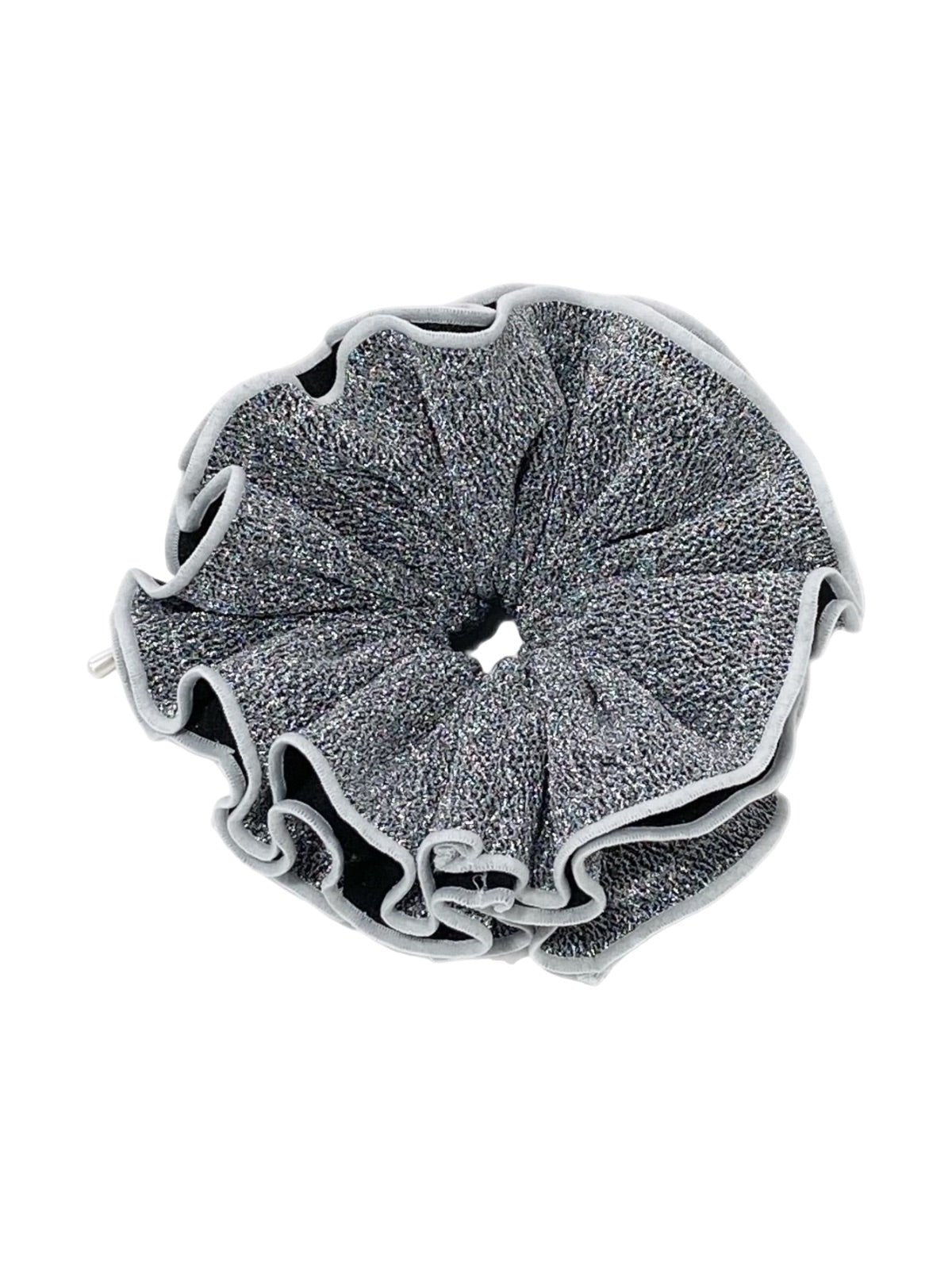 Chouchou cheveux pailleté, élastique cheveux brillant, accessoire femme soirée, chouchou volumineux, coiffure élégante, élastique large scintillant, accessoire cheveux doré ou argenté, modèle Valéria - Chouchou - Gris