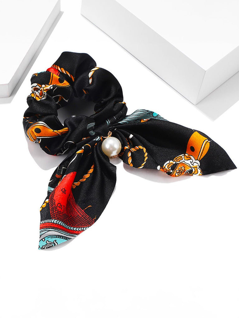 Chouchou cheveux satin, chouchou avec perle, élastique cheveux foulard, chouchou ruban décoratif, accessoire coiffure femme, modèle Chauma - Chouchou - Multicolore