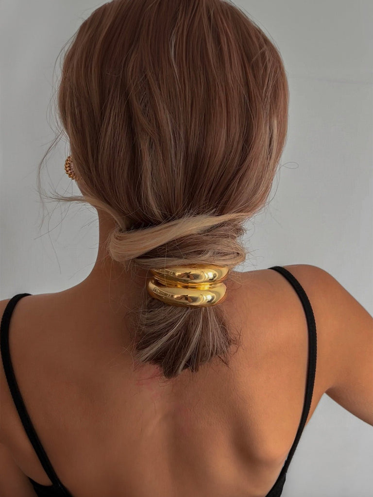 Chouchou métal doré, chouchou rigide argenté, élastique cheveux U en alliage, accessoire cheveux femme, attache queue de cheval brillante, chouchou design moderne, modèle Traky - Chouchou - Or