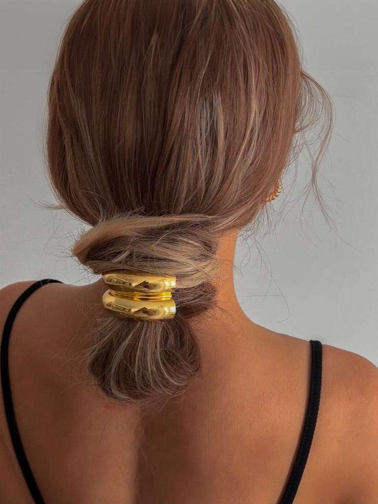 Chouchou métal doré, chouchou rigide argenté, élastique cheveux U en alliage, accessoire cheveux femme, attache queue de cheval brillante, chouchou design moderne, modèle Traky - Chouchou - Or