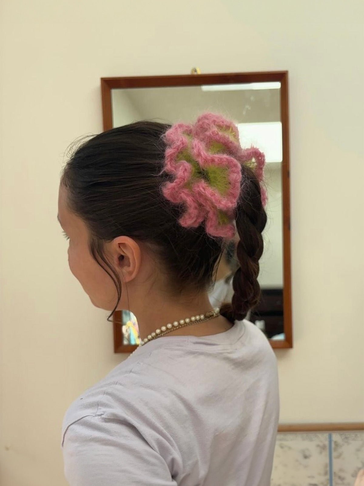 Chouchou mohair, chouchou volumineux, chouchou coloré, accessoire cheveux doux, élastique cheveux femme, modèle Pastine - Chouchou - Rose