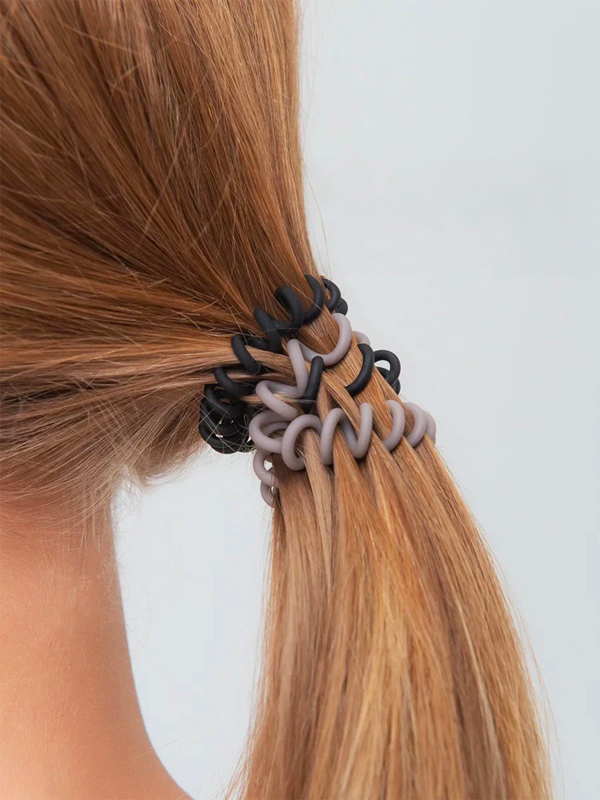 Chouchou spirale silicone, élastiques cheveux résistants, lot de 6, noir, gris, brun, antiglisse, sans trace, modèle Spirou - Chouchou - Noir / Brun / Gris