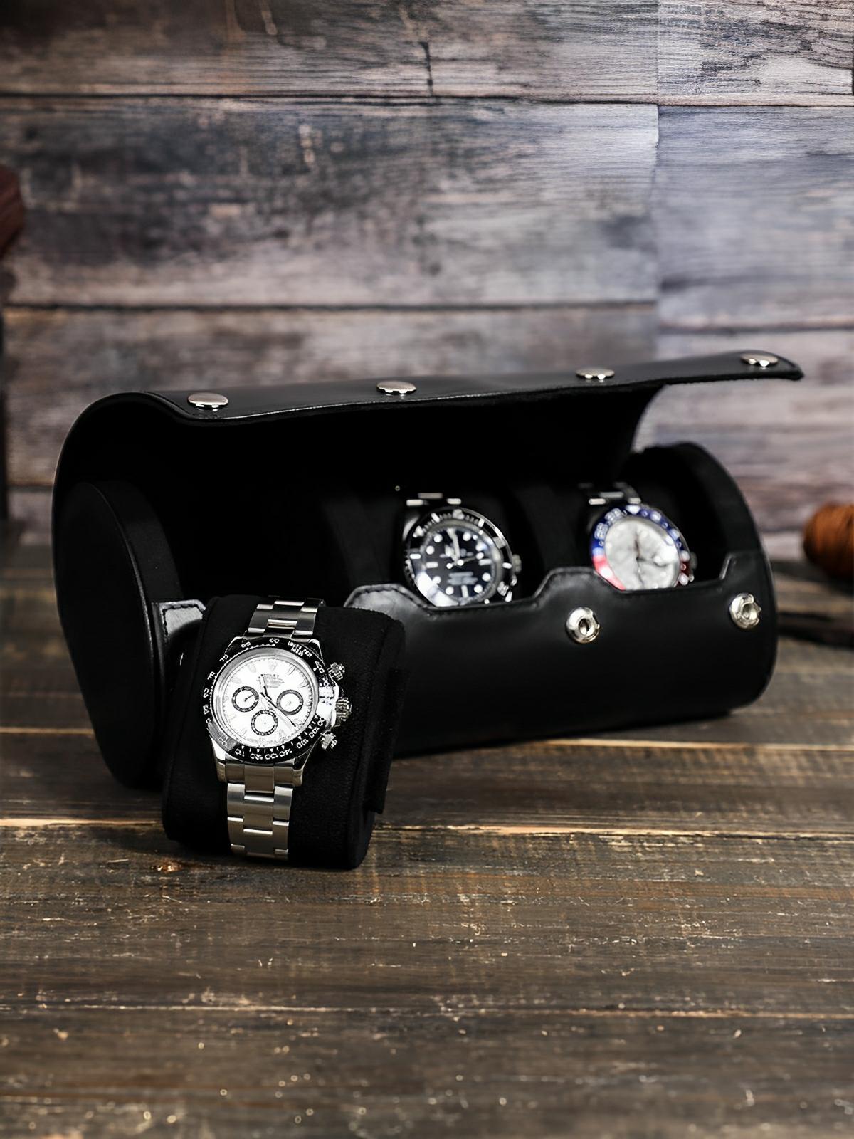 Coffret à montres, en cuir, aspect distingué, modèle Hugues - Coffret - Noir